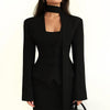 Solid Color And V-neck Scarf Decoration Long Sleeve Suit Coat