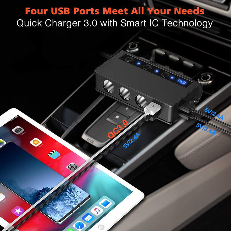 New Cigarette Lighter, One For Three Cars, High Power Car Charger