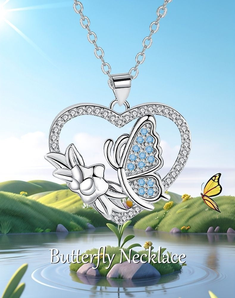 Heart-shaped Inlaid Butterfly Necklace Women's Romantic Fashion Clavicle Chain
