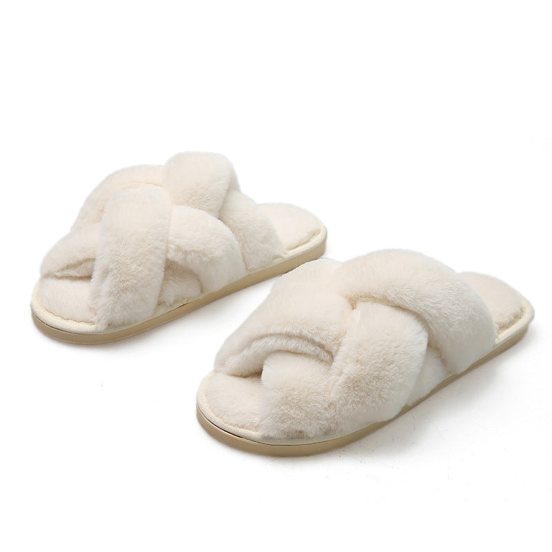 Open Toe Fluffy Slippers Women's Artificial Fur Couple Plush