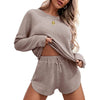 Women's Waffle Knit Pajamas Suit Long Sleeve Top And Shorts