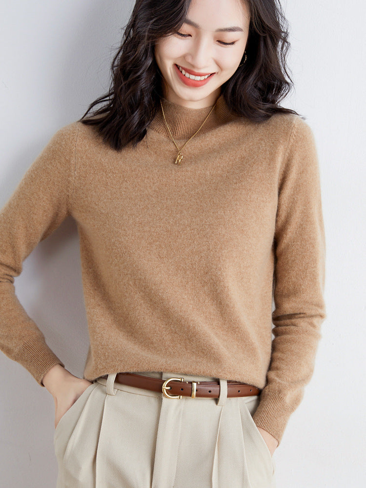 Wool Blend Ladies Loose Turtleneck Knit Sweater