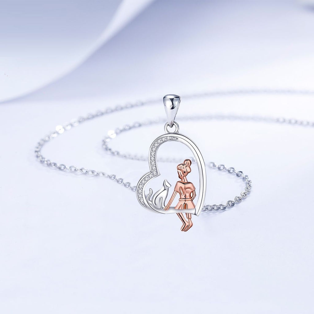 Girl And Cat Animal Design Necklace Female Clavicle Chain