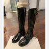 Washed Horse Leather Belt Buckle Thick Bottom Thigh High Boots Women