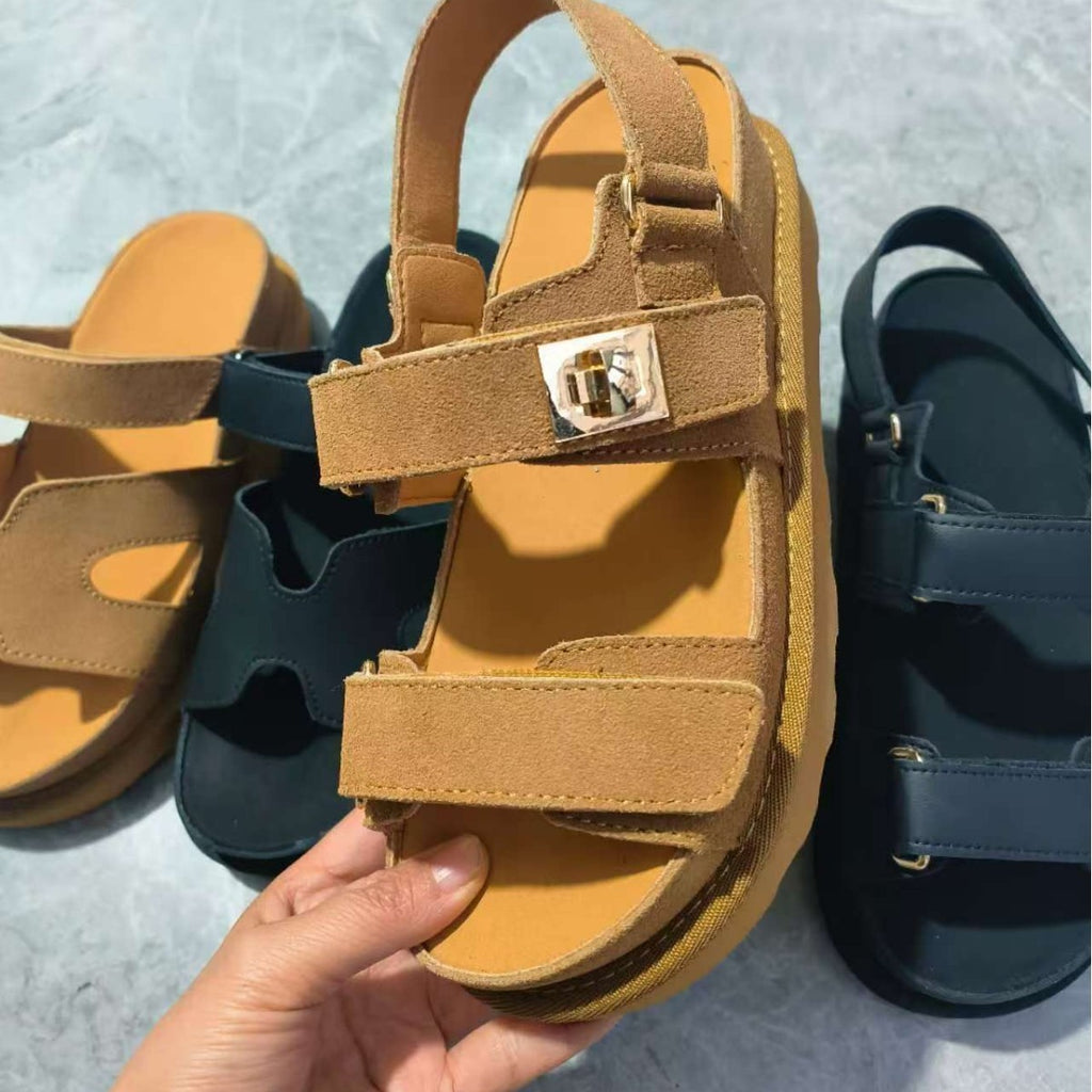 Plus Size Platform Sandals  Suede Velcro Outdoor Roman Sandals Women's Shoes