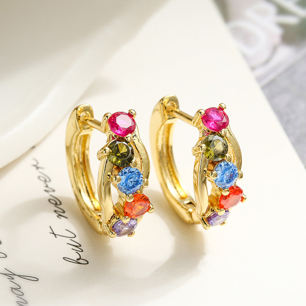 18K Gold Zircon Vintage Circle Earrings Female Special Interest Light Luxury