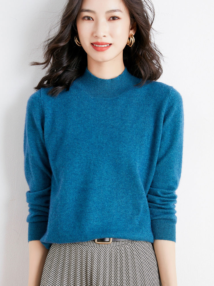 Wool Blend Ladies Loose Turtleneck Knit Sweater