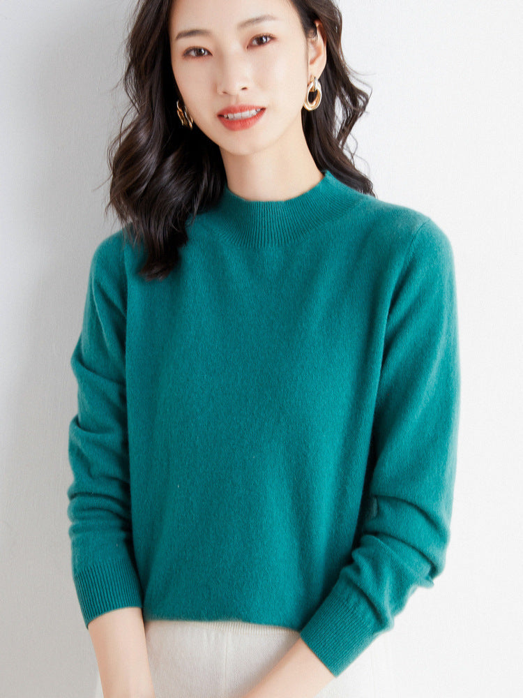 Wool Blend Ladies Loose Turtleneck Knit Sweater