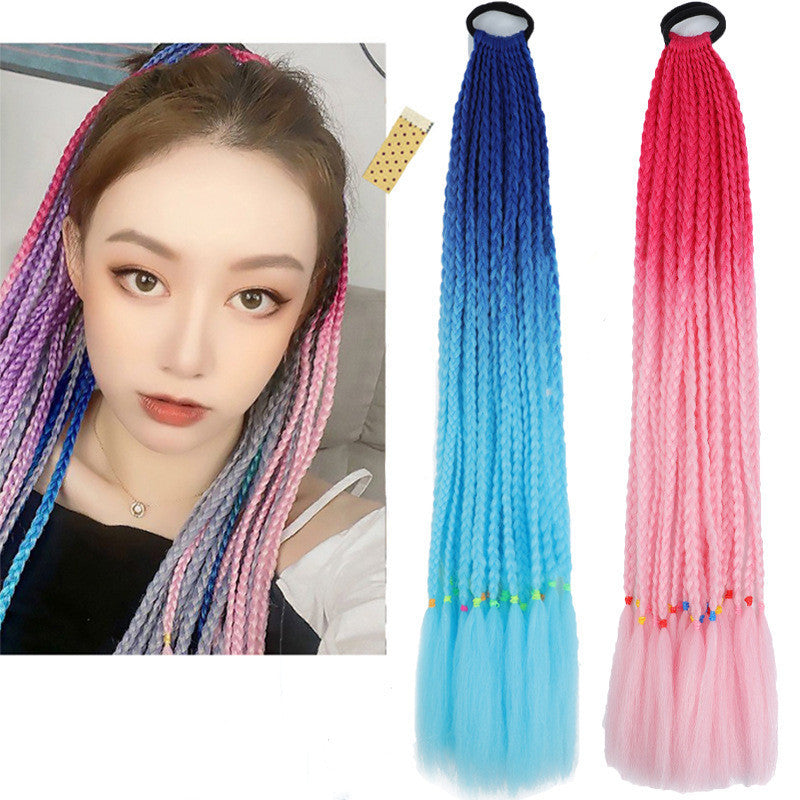 Wig Horse Tail Color Big Braid Chemical Fiber Three-strand Braid Gradient Color Hip Hop Braid Children's Color Small Braid