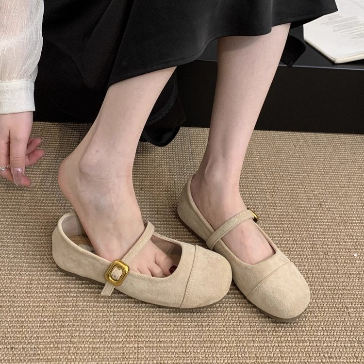 Low-cut French Vintage Suede Mary Jane Shoes Flat Shoes
