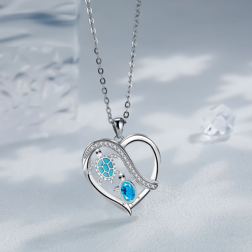 European And American Sea Turtle Cross Chain Necklace Surrounded By Love