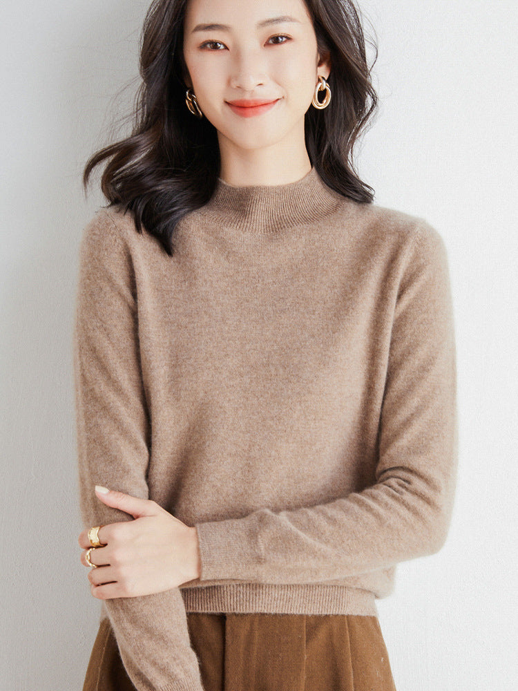 Wool Blend Ladies Loose Turtleneck Knit Sweater