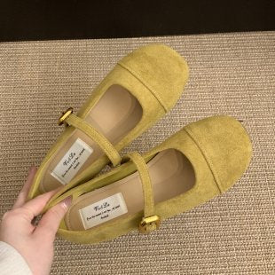 Low-cut French Vintage Suede Mary Jane Shoes Flat Shoes
