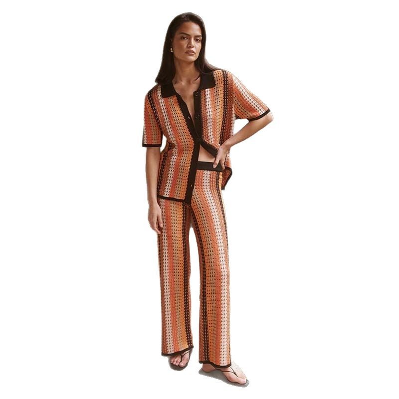 Suit Women's Knitted Vintage Stripe Trousers
