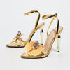 Women's Three-dimensional Floral Decorative Round Toe Stiletto Heel Sandals