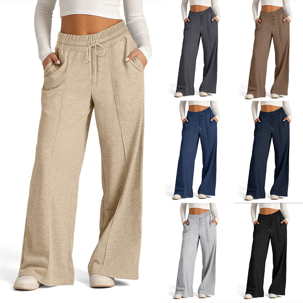 Women's Lace-up Solid Color Waist Tight Fashion Wide-leg Casual Pants