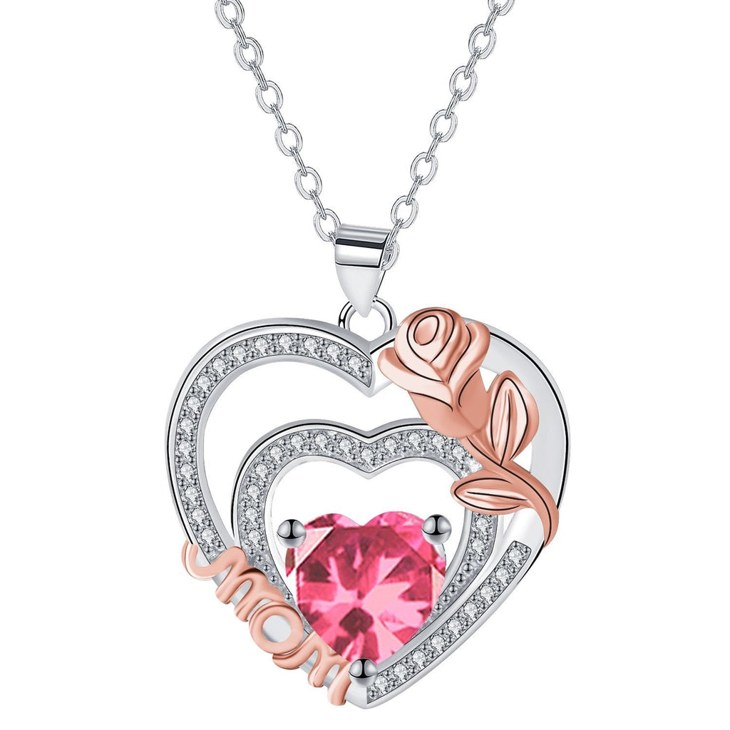 European And American Style Jewelry Vintage Rose Heart Pendant Mom Necklace For Mom Jewelry Gift