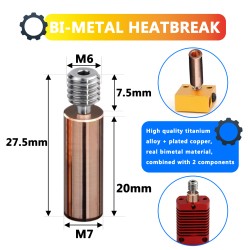2PCS Bimetal CR10 Heatbreak Titanium Alloy Heat Break Throat 1.75mm Copper Plating Tube For Ender 3 CR-10 Hotend 3D Printer