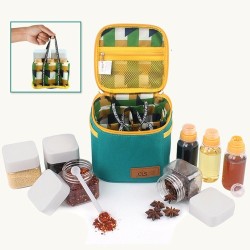 7-Piece Portable Spice Container Set, Plastic Seasoning Bottles with Measuring Spoon, Outdoor Camping Picnic BBQ Condiment Kit