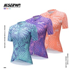HISERWA Women Cycling Jersey Summer Road Bike Shirt Cycling Clothing Breathable Slim Fit Bicycle Jersey With Three Back Pockets