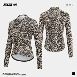 Hiserwa New Women's Cycling Clothing Long Sleeve Yellow Leopard Print Bicycle Outfit Moisture Wicking Quick Dry Antibacterial Od