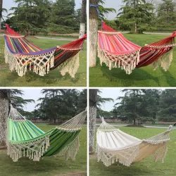 Double Outdoor Camping Tassel Canvas Hammock with Stick