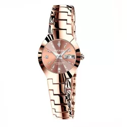FNGEEN 5808 Women Fashion Steel Strap Quartz Watch Couple Watch Brown Steel Coffee Surface