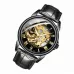 FNGEEN 0020 Men And Women Automatic Mechanical Watch Double-sided Hollow Business Watch All Black Leather Golden Nails