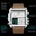 BINBOND B3332 Square Multifunctional Sports Quartz Waterproof Watch Black Leather-Black-Black-Gold