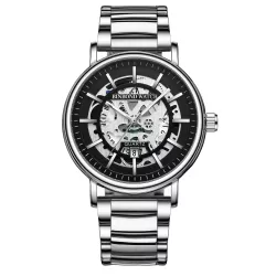 BINBOND B7872 Multifunctional Hollow Luminous Waterproof Quartz Watch White Steel-Black-White