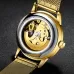 FNGEEN 0020 Men And Women Automatic Mechanical Watch Double-sided Hollow Business Watch All Black Leather Golden Nails