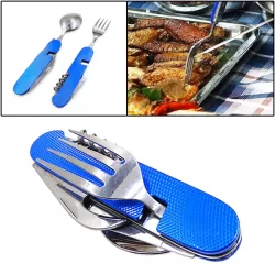 6-in-1 Stainless Steel Travel Camping Folding Cutlery Set