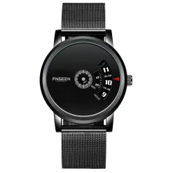 FNGEEN S230 Men Non-Pointer Quartz Watch Black Mash Black Steel