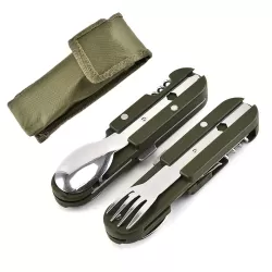 Outdoor Camping Tableware Stainless Steel Folding Knife Fork and Spoon Combination Tableware