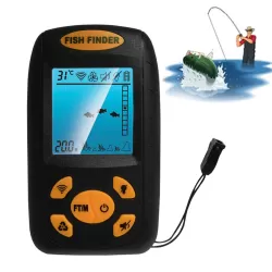 Portable Ultrasonic Fish Finder Water Depth and Temperature Fishfinder with Wired Sonar Sensor Transducer and LCD Display