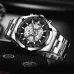 BINBOND S033 Hollowed Mechanical 30m Waterproof Luminous Quartz Watch Black Steel-Black-Rose Gold