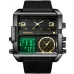 BINBOND B3332 Square Multifunctional Sports Quartz Waterproof Watch Black Leather-Black-Black-Gold