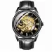 FNGEEN 0020 Men And Women Automatic Mechanical Watch Double-sided Hollow Business Watch All Black Leather Golden Nails