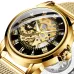 FNGEEN 0020 Men And Women Automatic Mechanical Watch Double-sided Hollow Business Watch All Black Leather Golden Nails