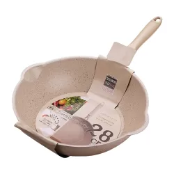 Thick Bottom Maifan Stone Household Small Frying Pan Non Stick Pan Deep Frying Pan 28cm Beige Without Cover