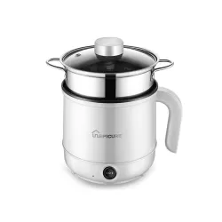 Multi-Function Electric-Cooker Mini Dormitory Student Cooking Rice Stir Frying Non-Stick Pot 110V US Plug  White Manual Style with Steaming Grid