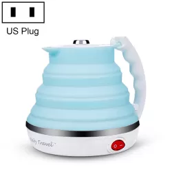Portable Folding Silicone Intelligent Constant Temperature Travel Camping Electric Kettle Power cord US Plug Blue