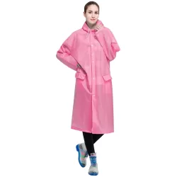 L Fashion Adult Lightweight EVA Transparent Frosted Raincoat Big Hat With Pocket Pink
