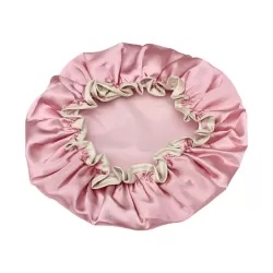 Lovely Thick Women Satin Colorful Double Waterproof Hair Cover Bathing Cap Pink