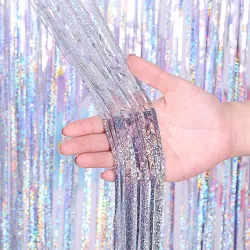 2 PCS Laser Rain Tinsel Foil Curtain Birthday Party Decoration Tassel Wall Sliver
