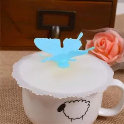 2 PCS Creative Dustproof Silicone Butterfly Transparent Lace Cup Cover Blue