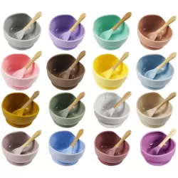 Children Silicone Anti-fall Suction Cup Bowl Training Spoon Food Supplement Bowl Set Random Color Delivery