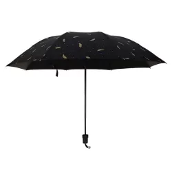 Feather Pattern Umbrella Dual-Use Three Folding Manual Control Portable Sunscreen Rain Umbrellas Windproof Parasol Black