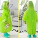 Large Hat Brim Cartoon Print Children Raincoat with Schoolbag Seat Green