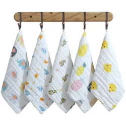 5 PCS Six-Layer Gauze Cotton Baby Square Handkerchief Saliva Towel Styles Random Delivery